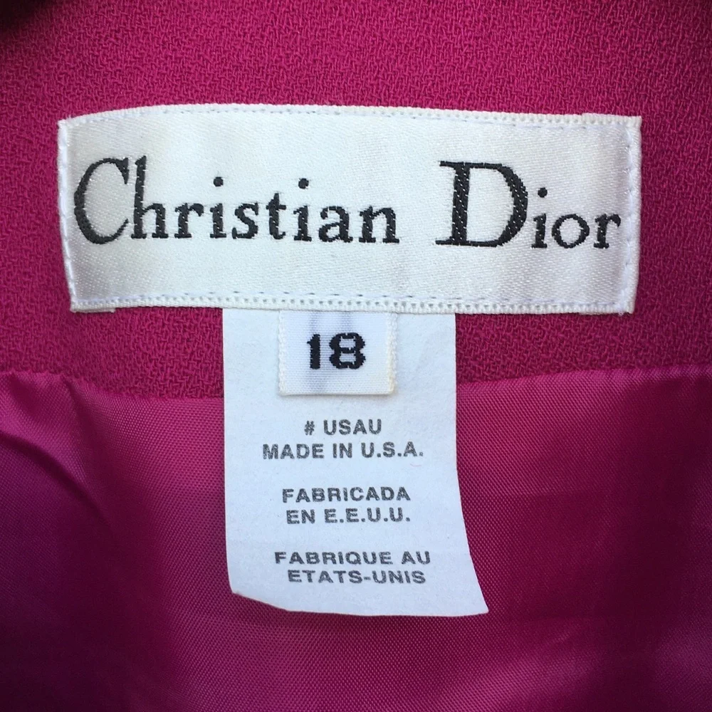 Christian Dior Vintage Jacket Skirt Suit Wool Pink 18